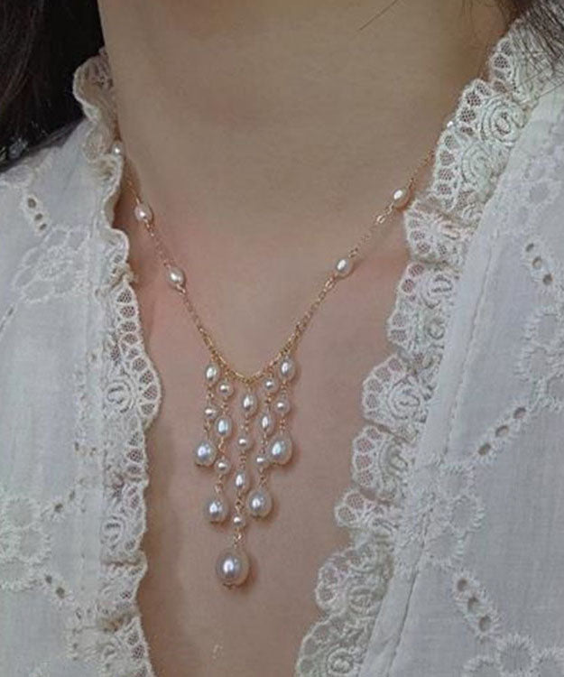 Gold Overgild Pearl Tassel Necklace