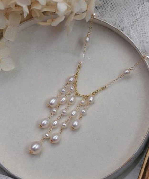 Gold Overgild Pearl Tassel Necklace