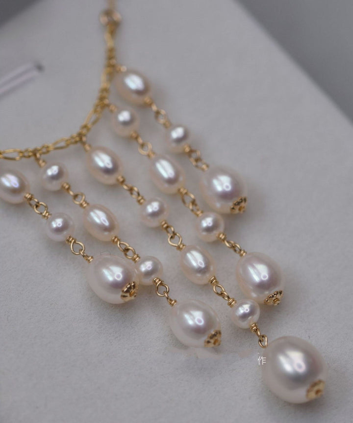 Gold Overgild Pearl Tassel Necklace