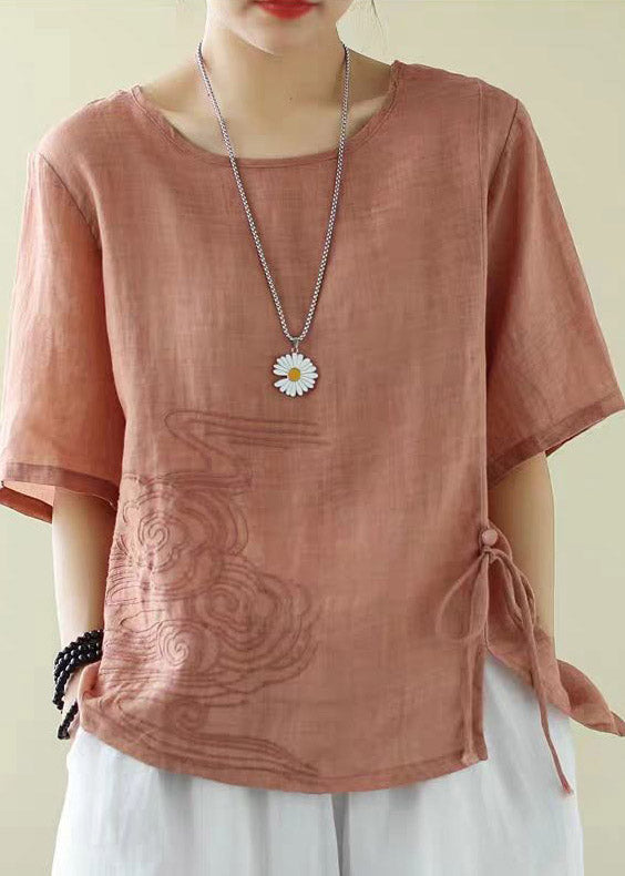 Orange Embroidered Drawstring Cotton Top