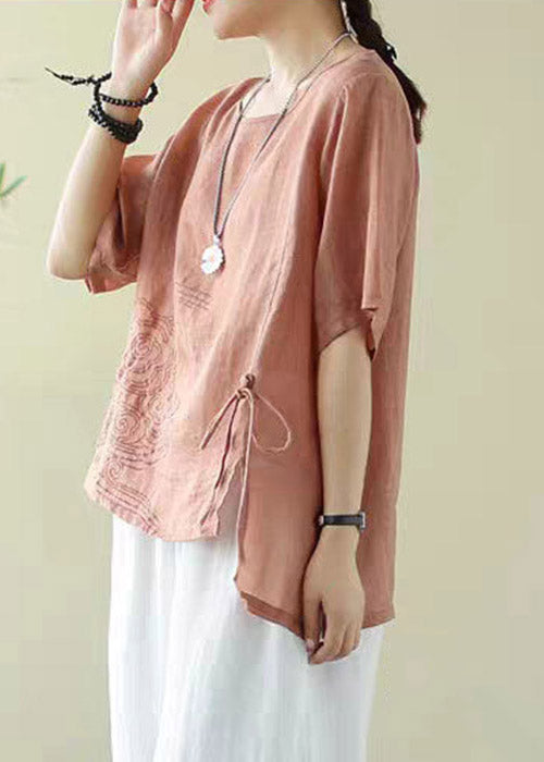 Orange Embroidered Drawstring Cotton Top