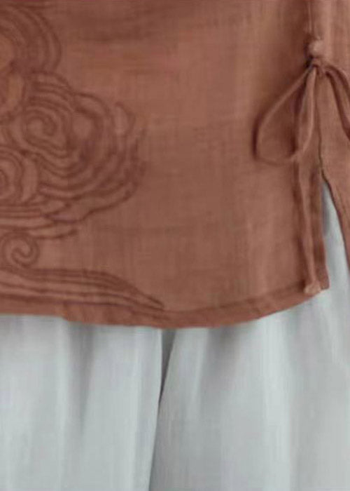 Orange Embroidered Drawstring Cotton Top