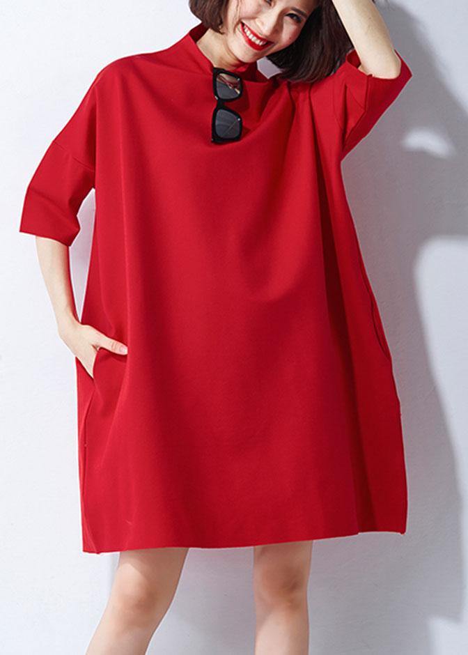 Red Loose Turtleneck Party Dress