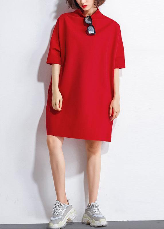 Red Loose Turtleneck Party Dress