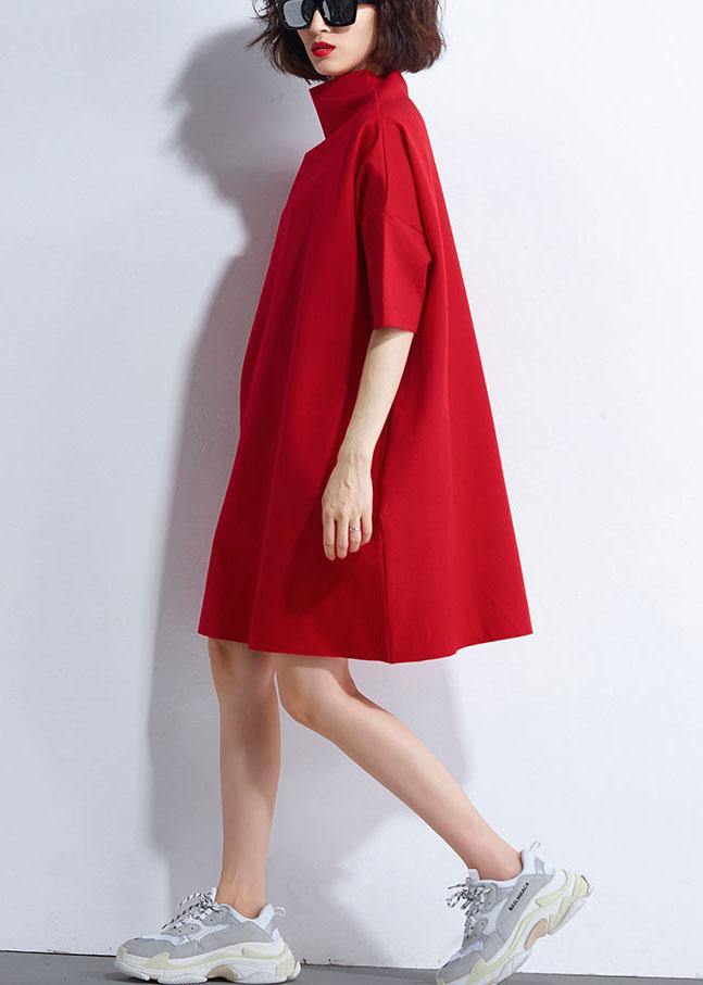 Red Loose Turtleneck Party Dress