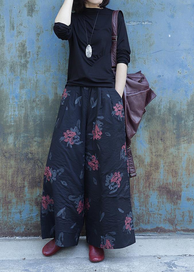 Black Print Plus Size Wide-Leg Shorts