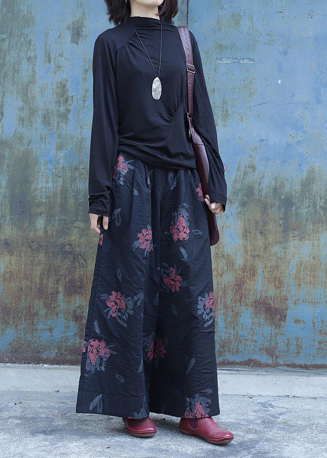 Black Print Plus Size Wide-Leg Shorts