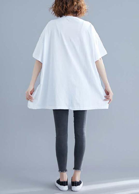 White Patchwork O-Neck Linen Blouse