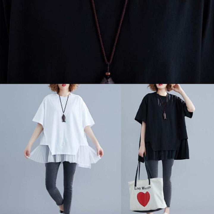 White Patchwork O-Neck Linen Blouse