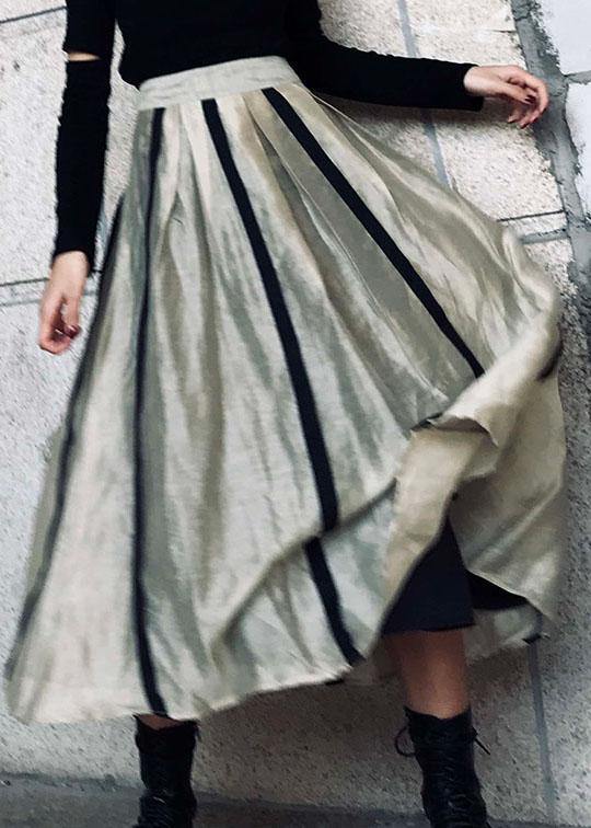 Beige Patchwork Cotton Linen Skirt