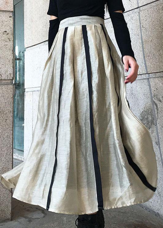 Beige Patchwork Cotton Linen Skirt