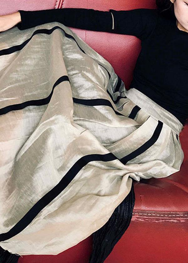 Beige Patchwork Cotton Linen Skirt
