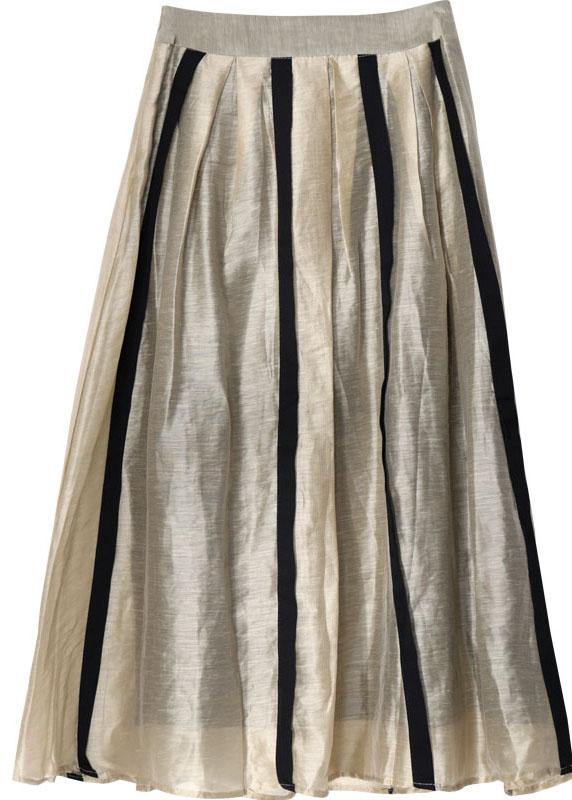 Beige Patchwork Cotton Linen Skirt