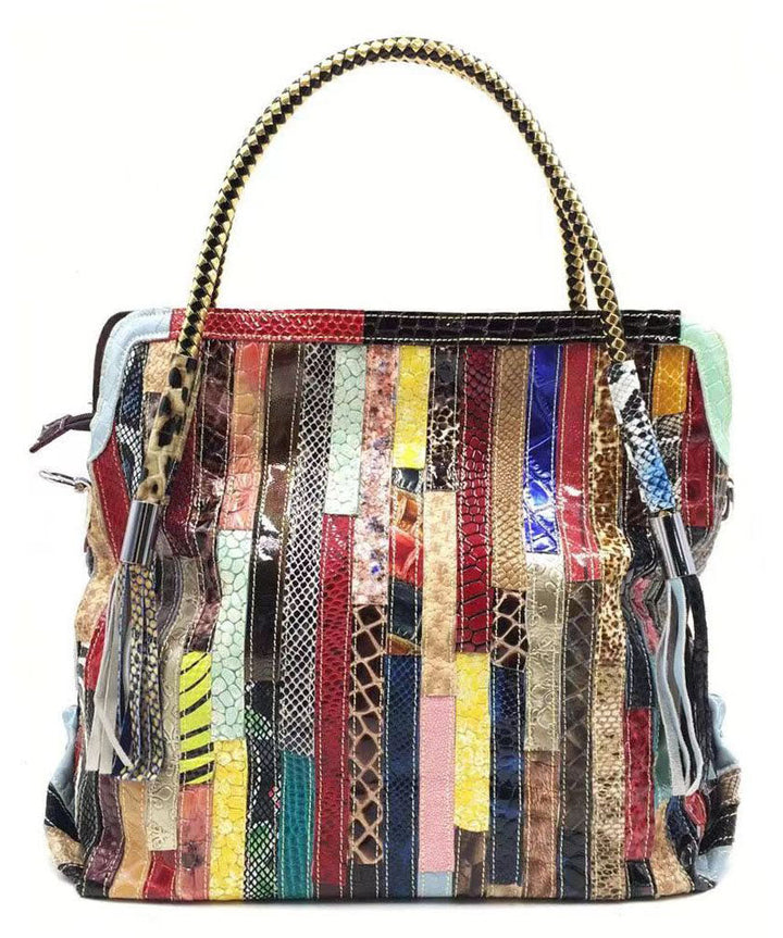 Snake Stripe Cowhide Patchwork Tote