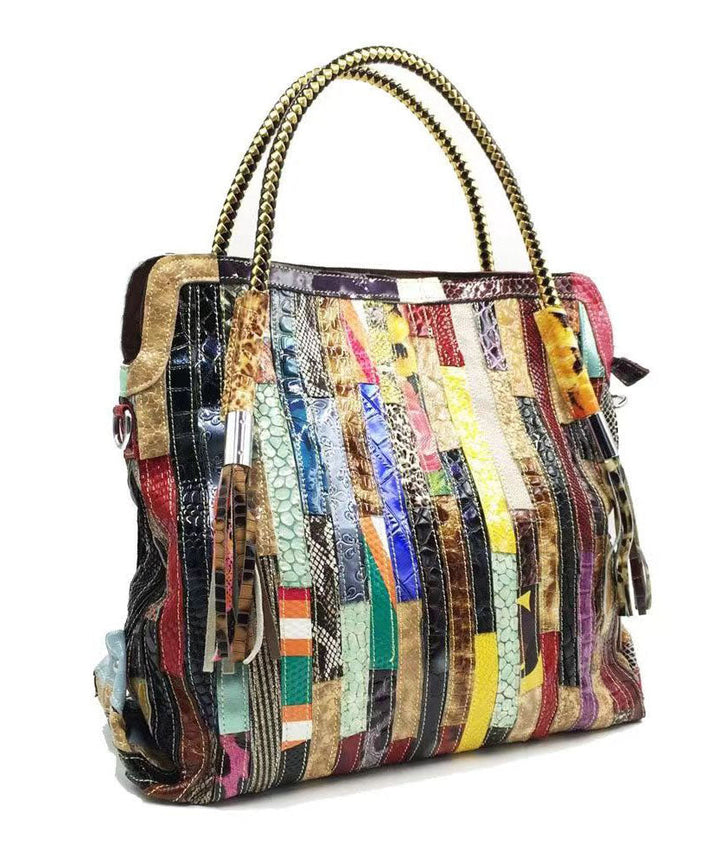 Snake Stripe Cowhide Patchwork Tote