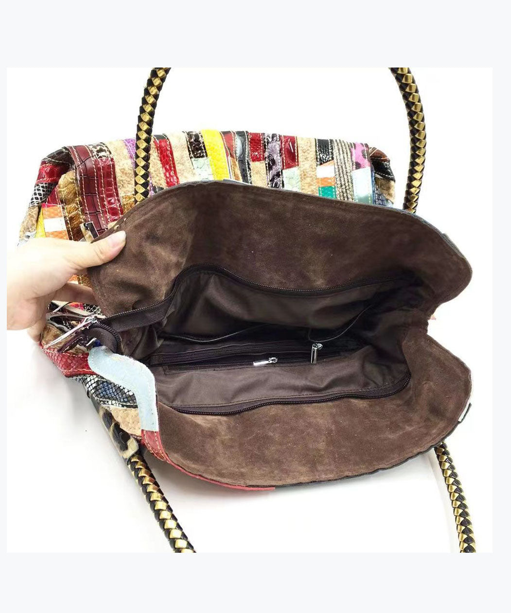 Snake Stripe Cowhide Patchwork Tote