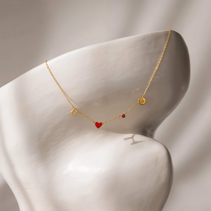 Custom Initial Heart Necklace with Birthstone and Zodiac Sign