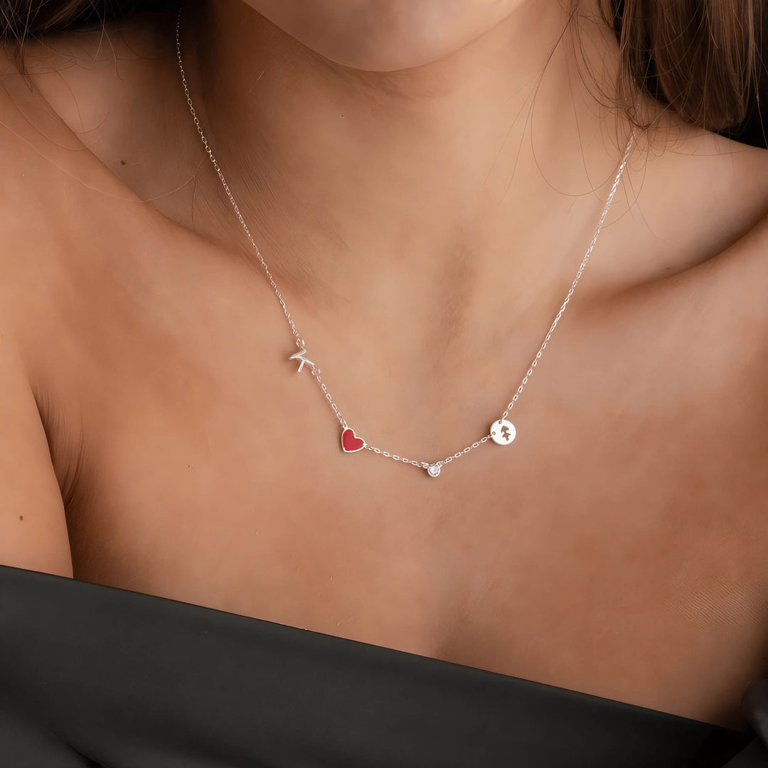Custom Initial Heart Necklace with Birthstone and Zodiac Sign