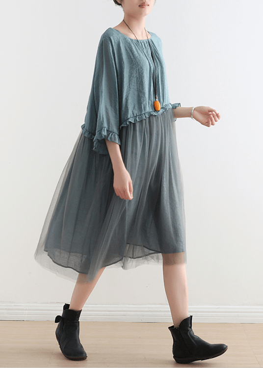Tea Green Tulle Patchwork Maxi Dress