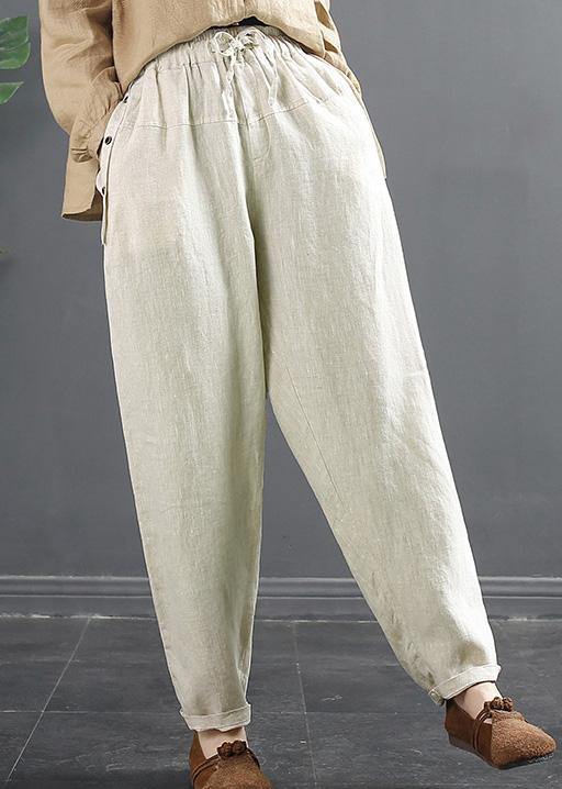 Beige Elastic Waist Spring Shorts