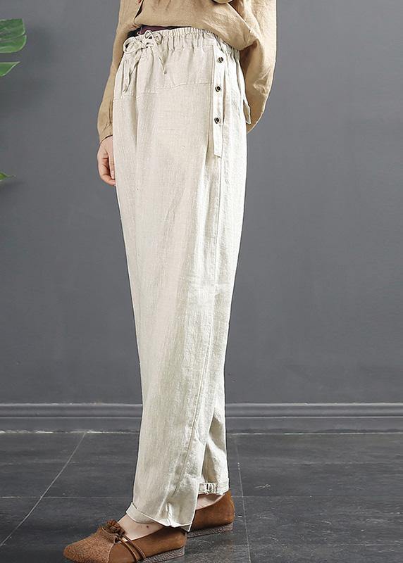 Beige Elastic Waist Spring Shorts