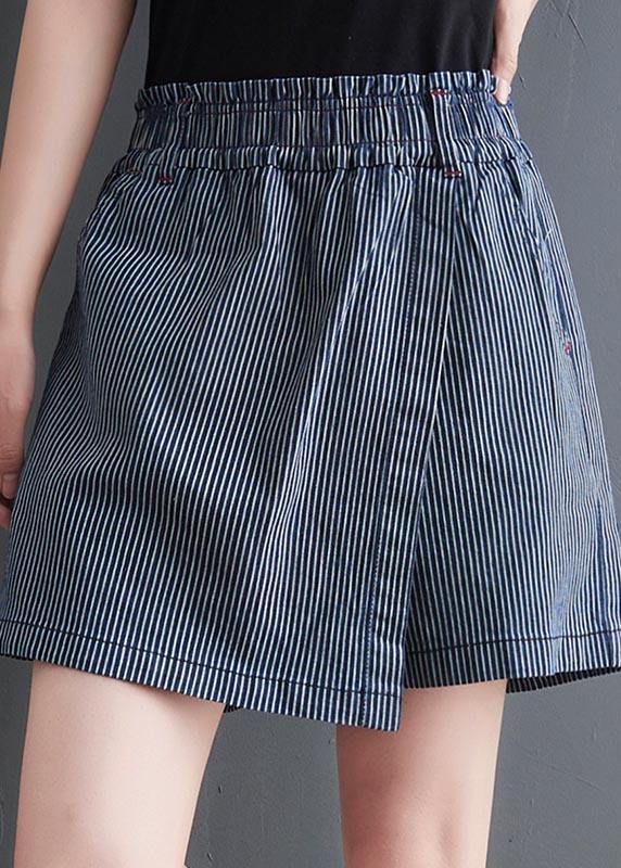 Blue Striped Wide-Leg Hot Pants