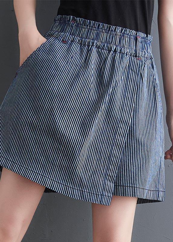 Blue Striped Wide-Leg Hot Pants