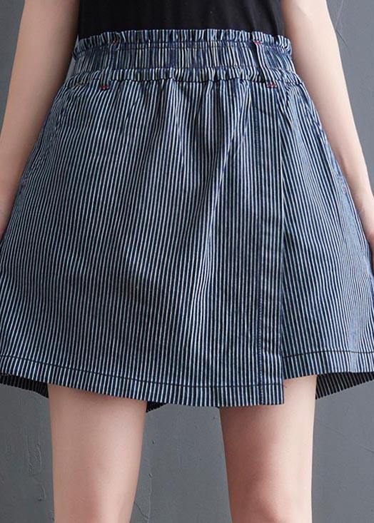 Blue Striped Wide-Leg Hot Pants