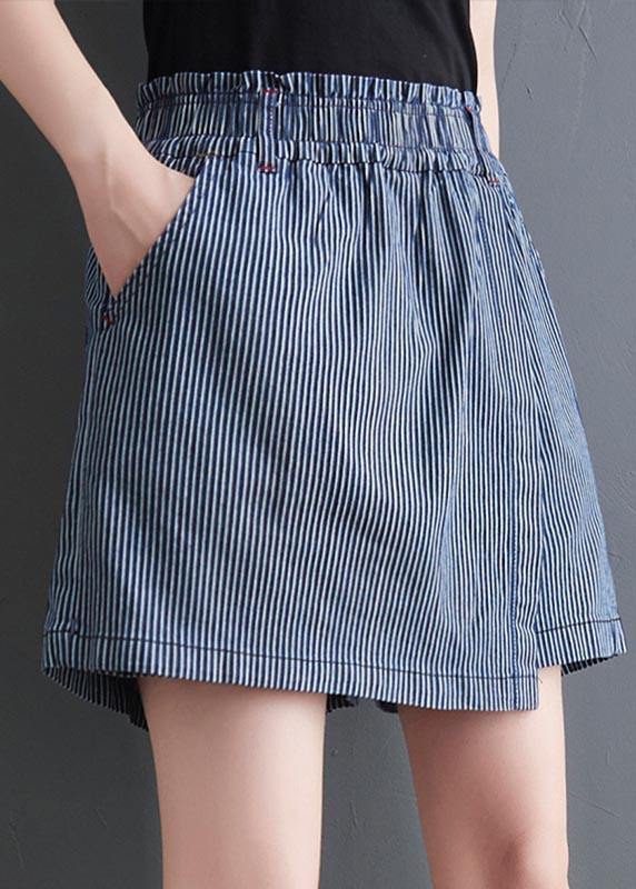 Blue Striped Wide-Leg Hot Pants