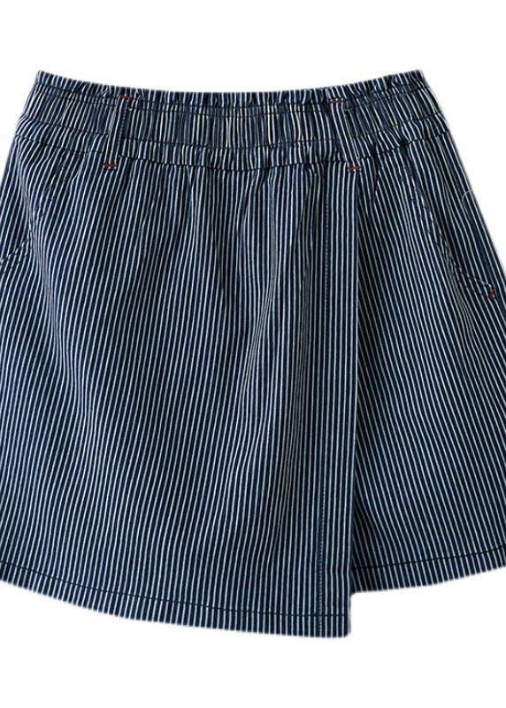 Blue Striped Wide-Leg Hot Pants