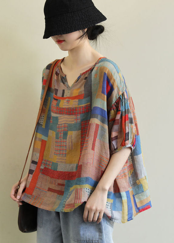 Colorblock Geometric Linen Loose Top