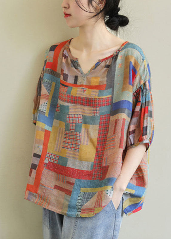 Colorblock Geometric Linen Loose Top