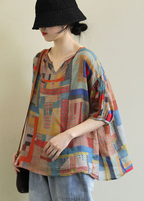 Colorblock Geometric Linen Loose Top