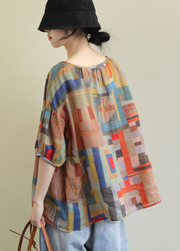 Colorblock Geometric Linen Loose Top