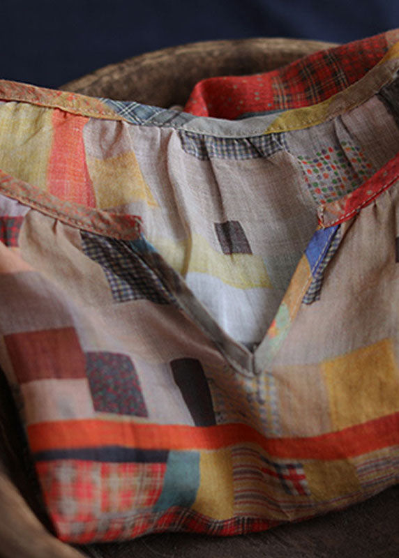 Colorblock Geometric Linen Loose Top