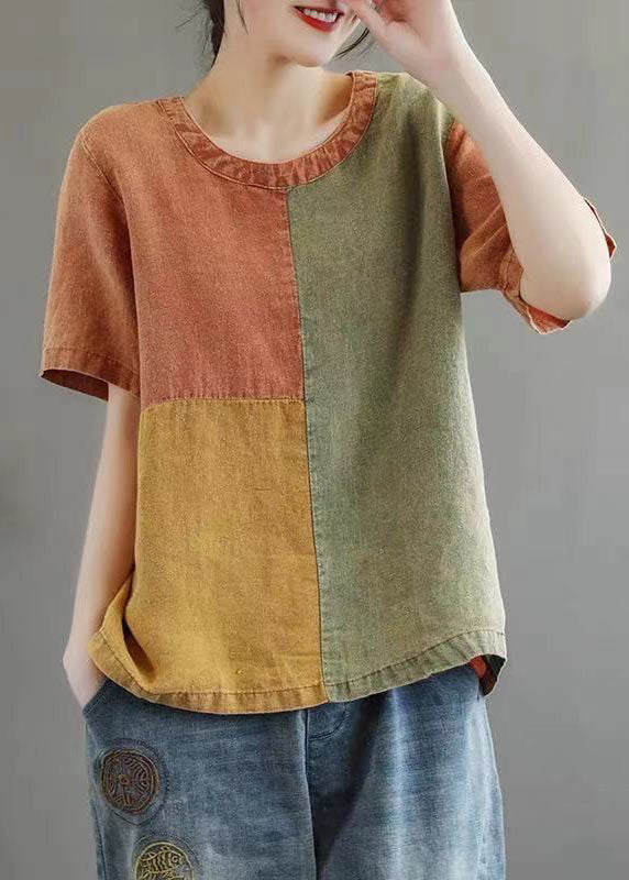 Orange Patchwork Linen Tank Top