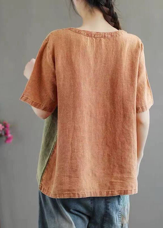 Orange Patchwork Linen Tank Top