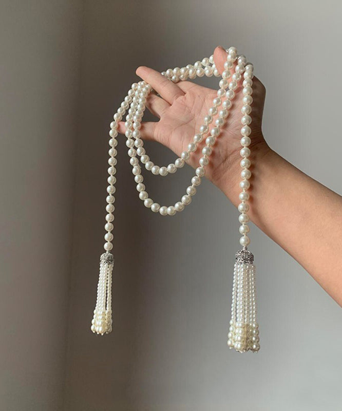 White Pearl Tassel Graduated Necklace