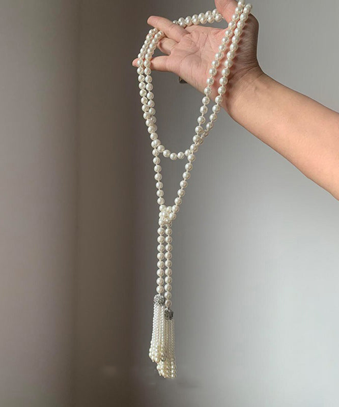 White Pearl Tassel Graduated Necklace