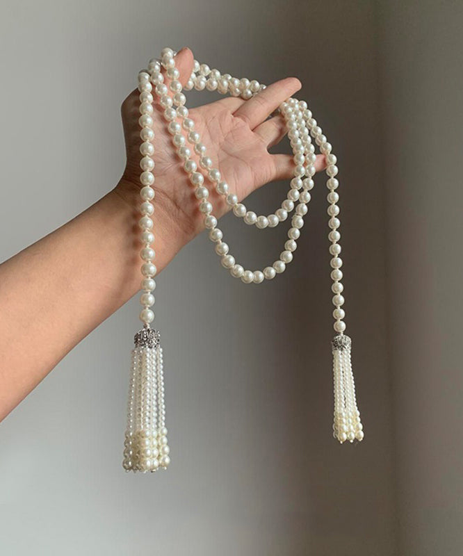White Pearl Tassel Graduated Necklace