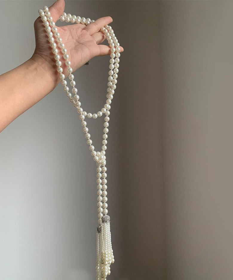 White Pearl Tassel Graduated Necklace