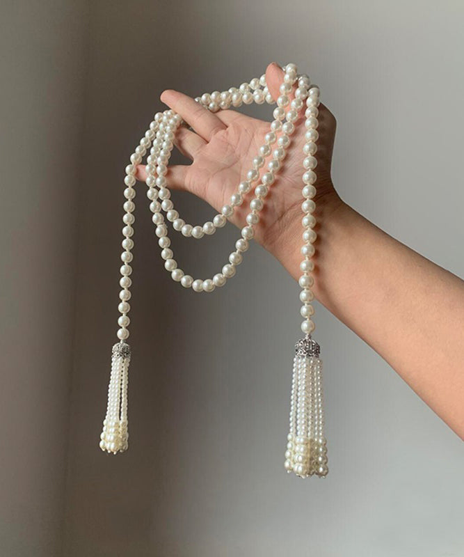 White Pearl Tassel Graduated Necklace
