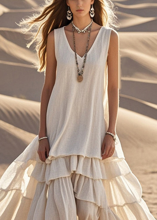 White Cotton Maxi Dress Sleeveless