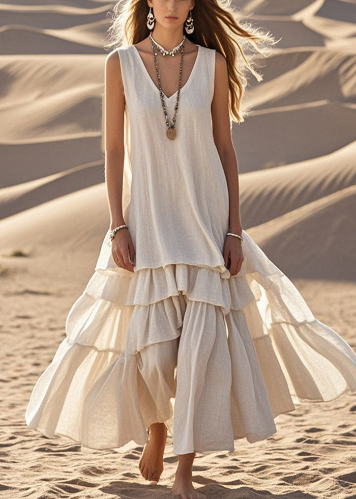 White Cotton Maxi Dress Sleeveless