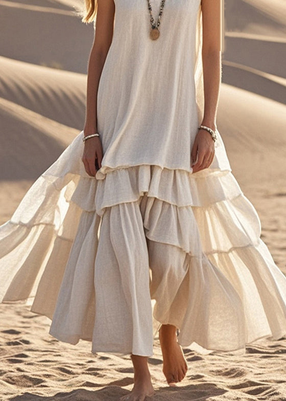 White Cotton Maxi Dress Sleeveless