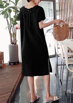 Black Side-Open Linen Cotton Dress