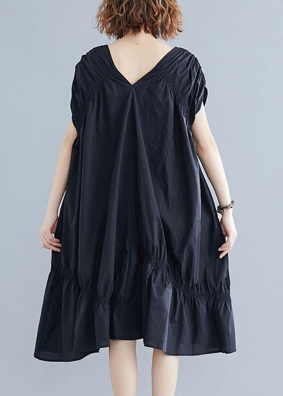 Black V-Neck Cinched Cotton Dress