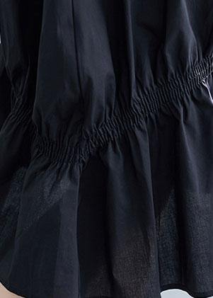 Black V-Neck Cinched Cotton Dress