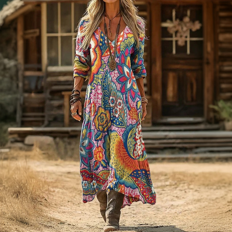 Iris | Long Sleeves Colorful Floral Print Dress
