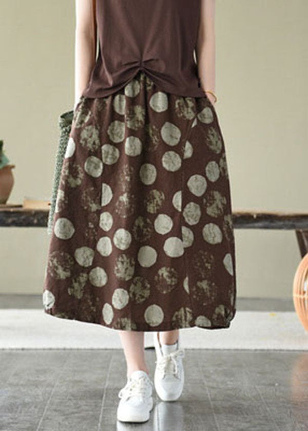Coffee Elastic Waist Pocket Linen Skirt